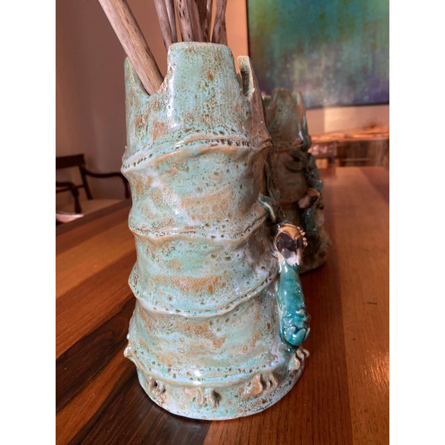 1960s Vintage 1960s Japanese Earthenware Vases in the Shape of Bamboo For Sale - Image 5 of 13