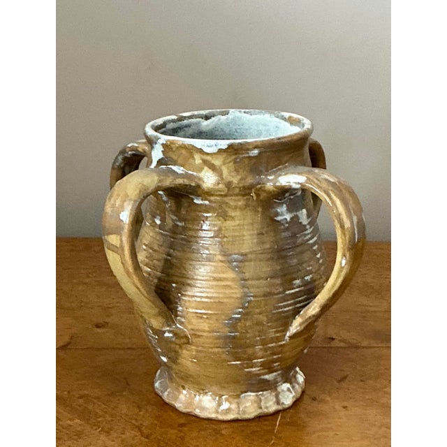 Ceramic Vintage Boho Original Studio Pottery Handle Vase For Sale - Image 7 of 8