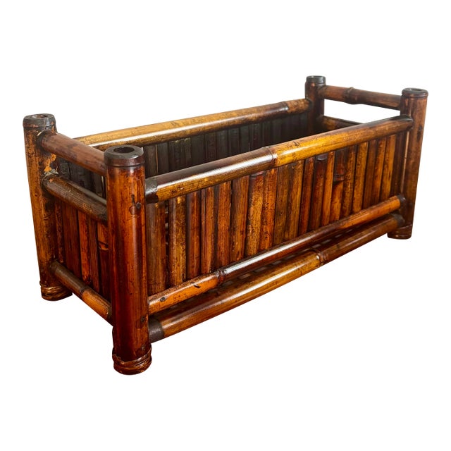 Vintage Coastal 1950s Lacquered Bamboo Planter Box For Sale