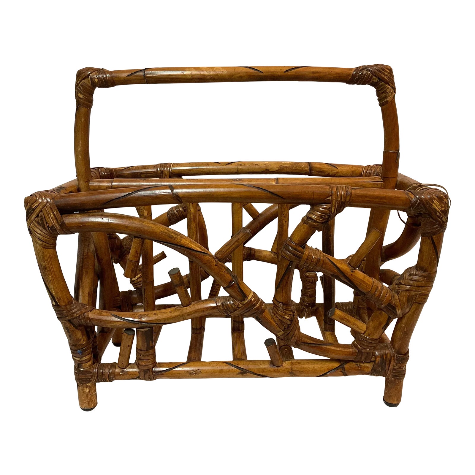 Mid 20th Century Vintage Rattan Boho Chic Magazine Rack | Chairish