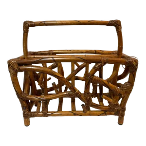 Mid 20th Century Vintage Rattan Boho Chic Magazine Rack