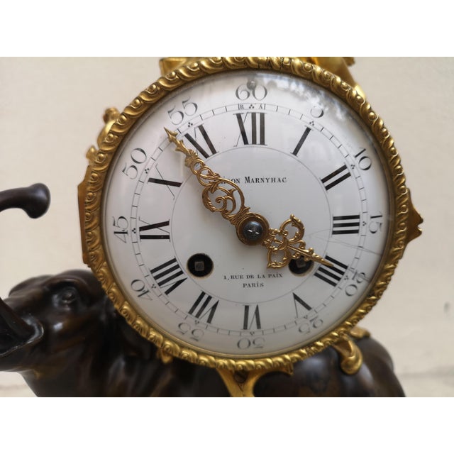Gilt Bronze Desk Clock with Elephant Angel Decor For Sale - Image 5 of 18
