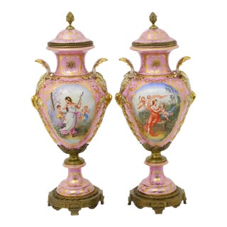 Impressive 19th Century French Sèvres Style Ormolu Mounted Porcelain Covered Urn For Sale