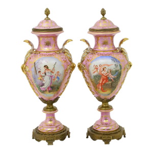 Impressive 19th Century French Sèvres Style Ormolu Mounted Porcelain Covered Urn