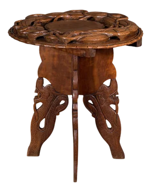 1940s Vintage Chinese Art Deco Elm Carved Occasional Table