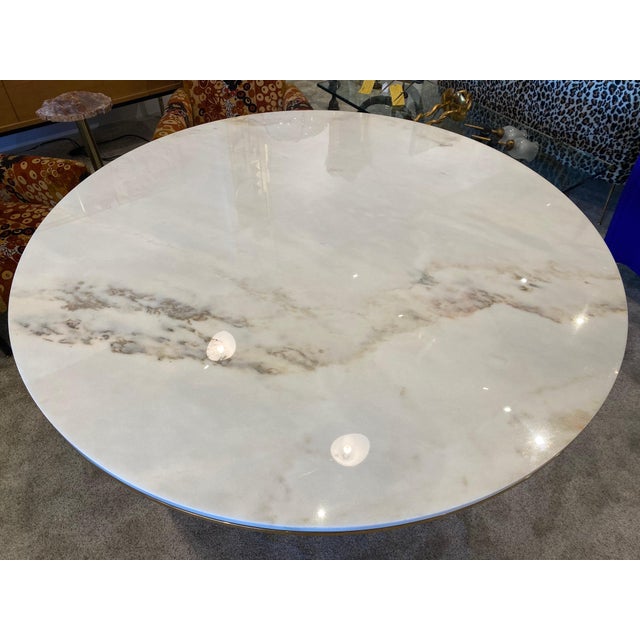 Large Polished Bronze & White Marble Top "Anello" Dining Table by Brueton For Sale - Image 11 of 16