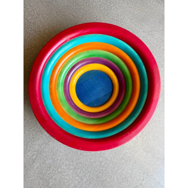 Postmodern Pietro Manzoni for Vietri Rainbow Wooden Centerpiece Bowl 1980s Memphis Era For Sale - Image 10 of 12