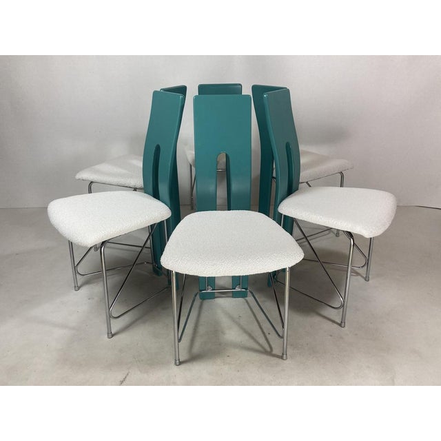 Silver Postmodern Dining Chairs in Bouclé, 1980s, Set of 6 For Sale - Image 8 of 18