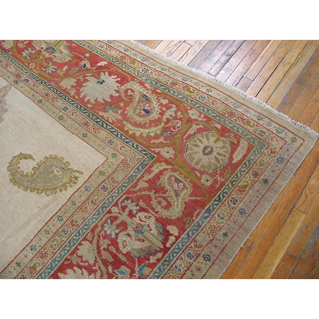 Traditional Ivory & Coral Red Color and Expressive Medallion Design Antique Persian Sultanabad Rug For Sale - Image 3 of 6