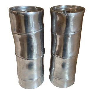 Vintage Cast Aluminum Bamboo Candleholders Set of 2 For Sale