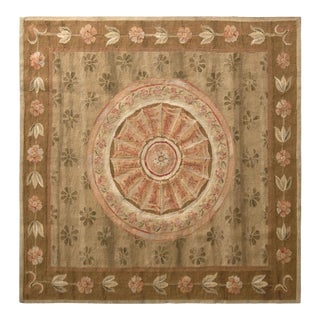 Rug & Kilim's Aubusson Style Kilim Beige Brown and Pink Floral Rug For Sale