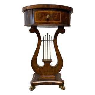 Vintage Maitland-Smith Burl Walnut Lyre Accent Table For Sale