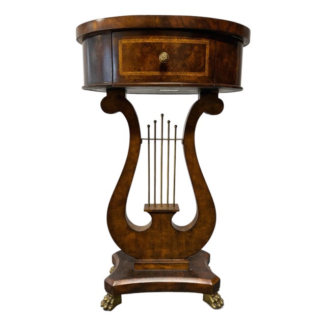 Vintage Maitland-Smith Burl Walnut Lyre Accent Table For Sale