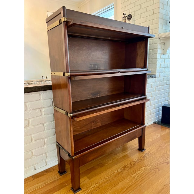 Globe Wernicke Antique Barrister Bookcase Sections Set With Metal Strap by Globe Wernicke For Sale - Image 4 of 9