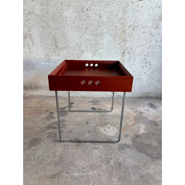 Mid-Century Modern 1990s Mid-Century Modern Coffee Table, Japandi Style, Solid Wood & Chrome For Sale - Image 3 of 7