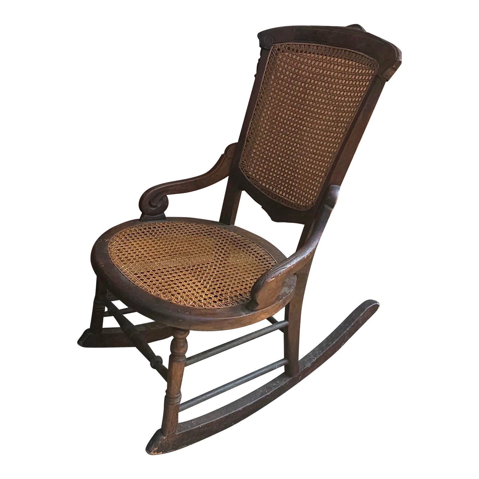 Victorian Walnut and Cane Rocking Chair | Chairish