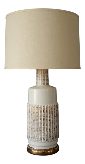 1950s Mid Century Bitossi Style White & Gold Ceramic Table Lamp