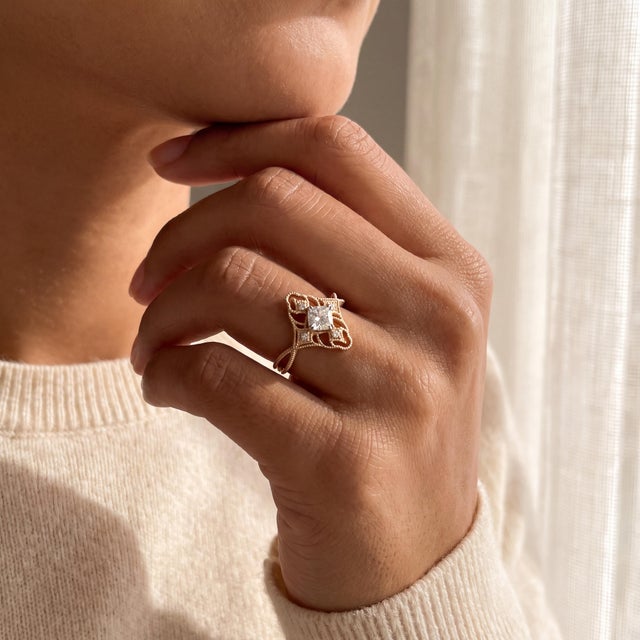 Modern Vintage Style Engagement Ring With Repurposed 1.06 Carat Cushion Diamond, Size 6.5 For Sale - Image 4 of 4