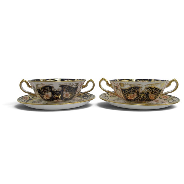 Early 20th Century Royal Crown Derby 2451 Traditional Imari Bone China Soup Cup Bowl & Saucer Set - 4pcs For Sale - Image 12 of 14
