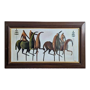 Vintage Original Mid Century Etruscan Horse Warriors Bayuex Stareck Style Framed Signed Painting