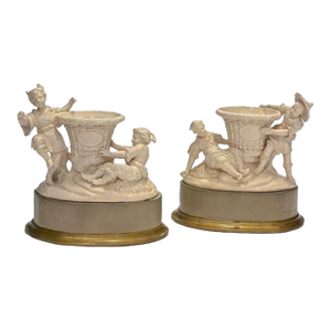 Vintage Pair Chinoiserie Figurine Garniture Vases