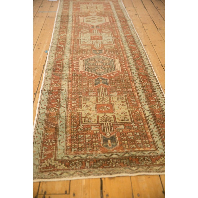 Red 1940s Vintage Persian Karaja Hook & Latch Medallion Wool Rug Runner For Sale - Image 8 of 12