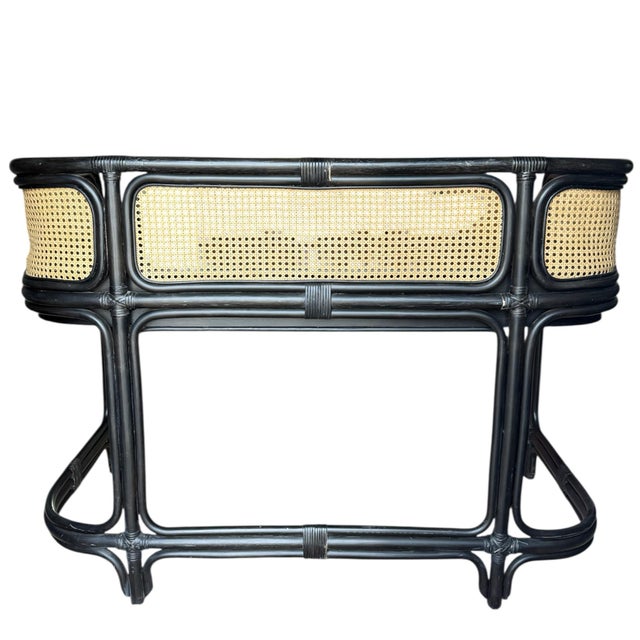 Wood Ebonized Rattan and Woven Writing Desk For Sale - Image 7 of 9