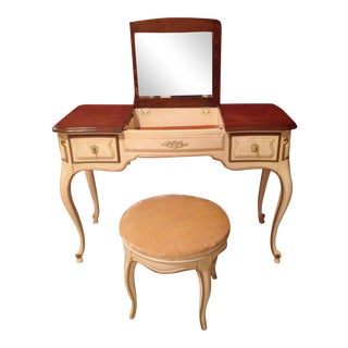 Antique Mirrored Vanity & Stool For Sale