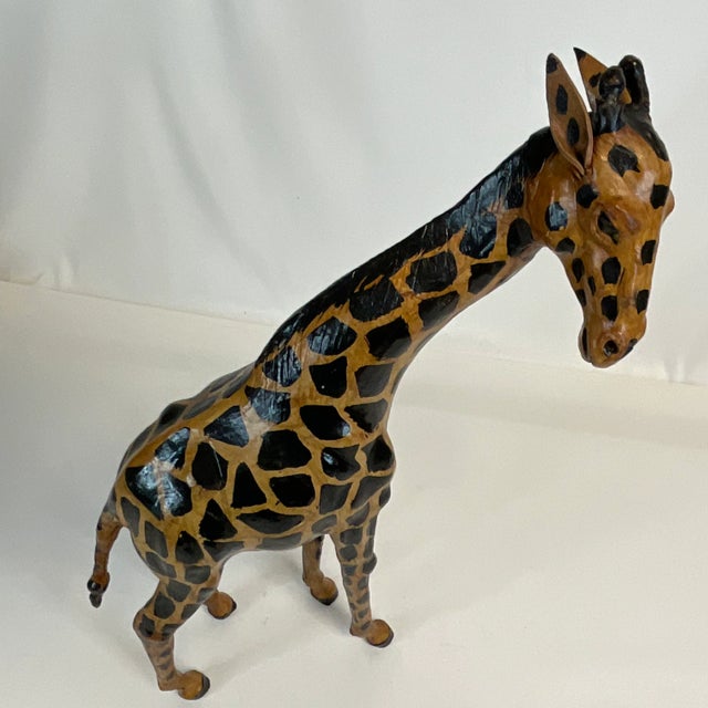 Amber 1970s Vintage Safari Leather Wrapped Tabletop Giraffe Figurine. For Sale - Image 8 of 10