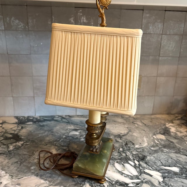 1930s Green Onyx & Brass Bouillotte Lamp For Sale - Image 9 of 12