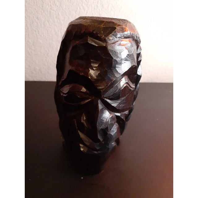 1980s 1980s Hand Carved Wooden Face Sculpture For Sale - Image 5 of 7