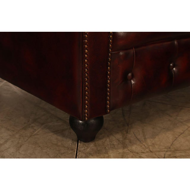 Chesterfield Style Oxford Red Tufted Leather Sofa For Sale - Image 11 of 18