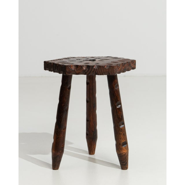 Brown 19th Century French Three-Legged Carved Wooden Stool For Sale - Image 8 of 9