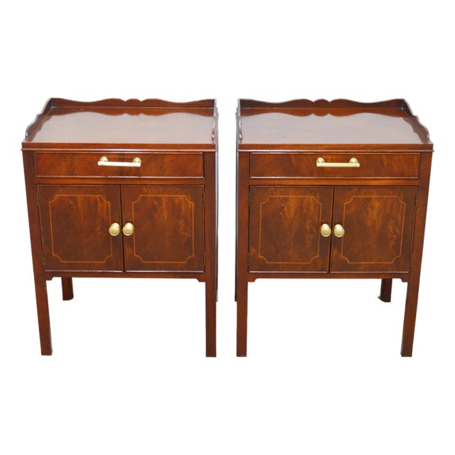 Late 20th Century Baker Mahogany Nightstands a Pair For Sale