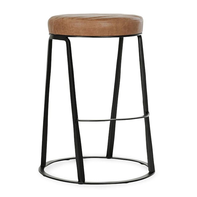 Tufted Nubuck Leather Counter Stool For Sale - Image 4 of 7