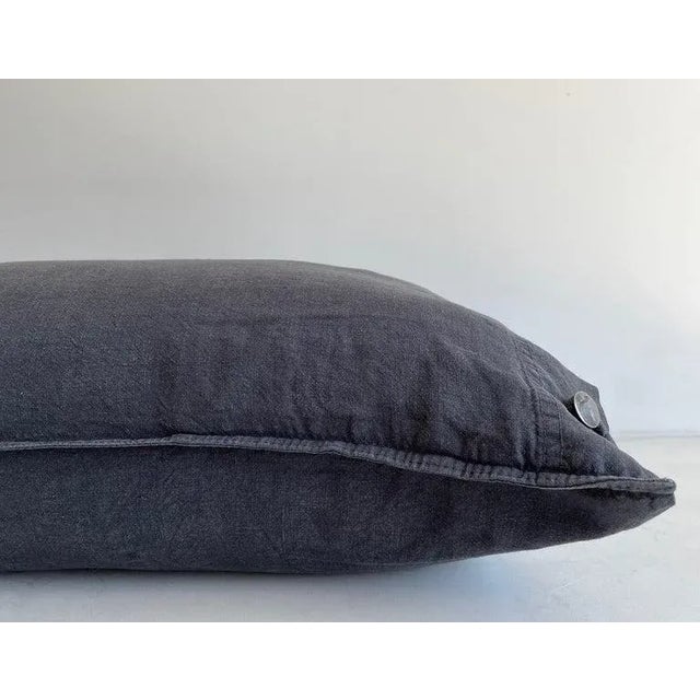 French Linen Lumbar Pillow in Stone Washed Noir Cover For Sale In Los Angeles - Image 6 of 10