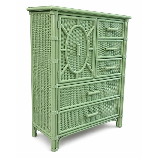 Henry Link Faux Bamboo 5-Drawer Chest – Gumdrop Green For Sale - Image 4 of 8
