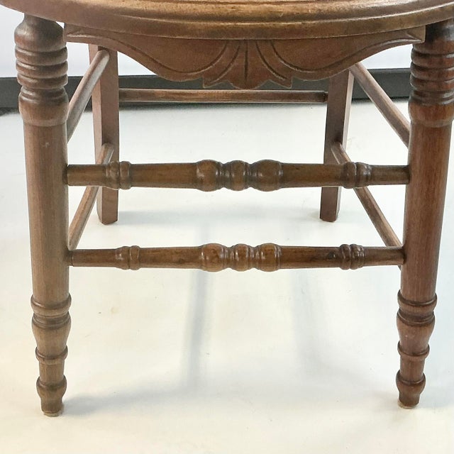 Farmhouse Early 1900s Antique Americana Folk Art Farmhouse Carved Walnut & Needlepoint Side Chair For Sale - Image 3 of 16
