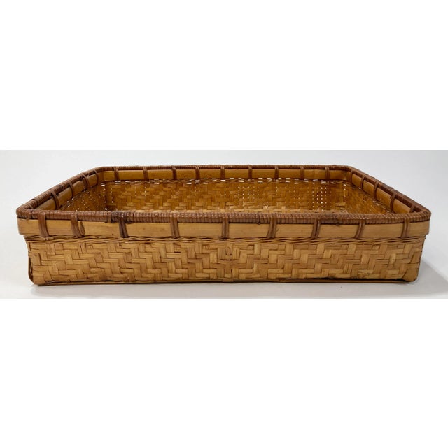 Chinoiserie Vintage Woven Wicker Basket Tray For Sale - Image 3 of 10
