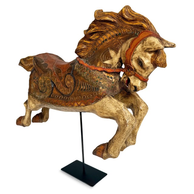 French Country Vintage Paper Mâché Carousel Horse Sculpture For Sale - Image 3 of 6