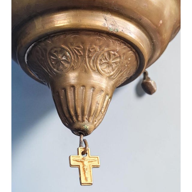 Antique Greek Orthodox Byzantine Brass Sanctuary Vigil Oil Lamp, 1920 For Sale - Image 3 of 12