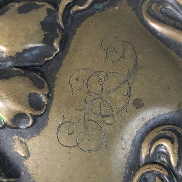 Brass Antique Art Nouveau Heavy Glass Ornate Floral Brass Lid Humidor Jar For Sale - Image 8 of 12