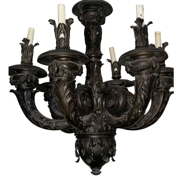 Pair of Monumental French Neoclassical Bronze Chandeliers, Late 19th Century. For Sale In Los Angeles - Image 6 of 6