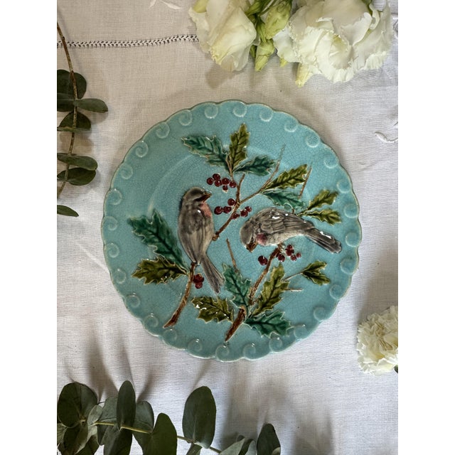 Vintage Earthenware Plate with Bird Motif For Sale - Image 3 of 3