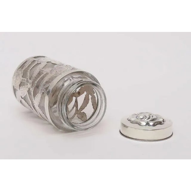 Vintage Sterling Silver Overlay Glass Vessel or Container Jar, 1950's For Sale - Image 10 of 11