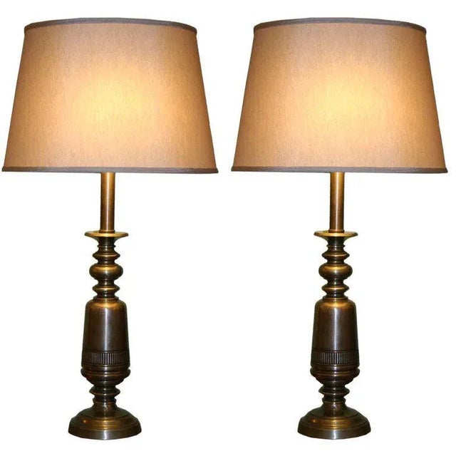 Brass Pair of American Mid-Century Sculptural Brass Table Lamps, 1950s For Sale - Image 8 of 8