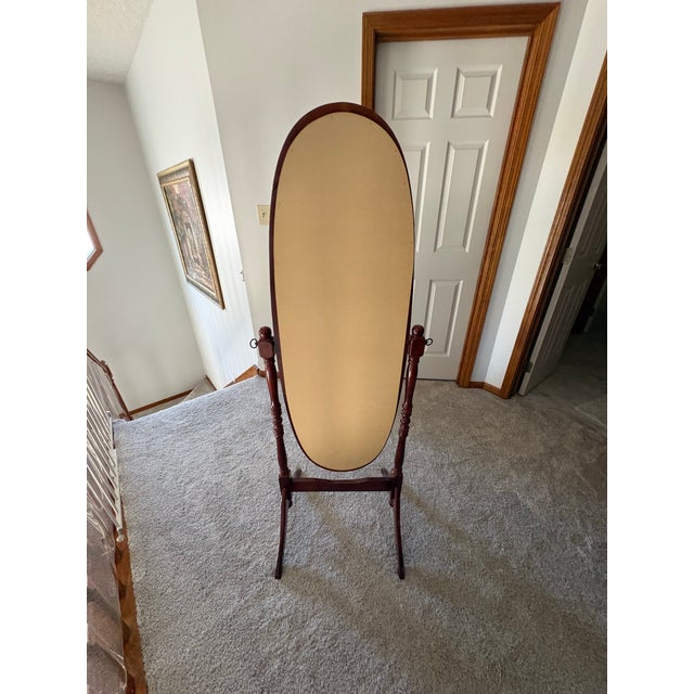 Traditional Oval Cheval Mirror – Dark Wood Full-Length Tilt Mirror For Sale - Image 4 of 7