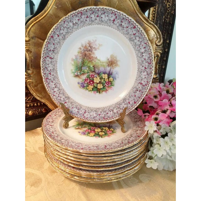C. 1947 H&m Sutherland England Woodland Dell Bone China Salad Plates- Set of 11 For Sale - Image 9 of 13