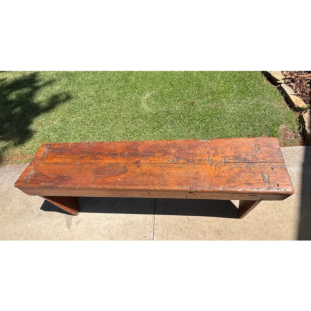 Contemporary Antique Early American Americana Primitive Plank Wood Farm Bench, 19th Century For Sale - Image 3 of 18
