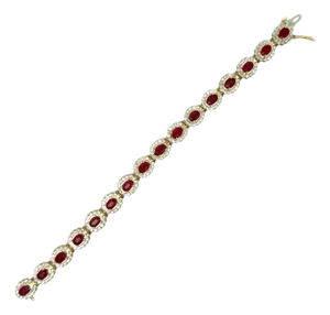 Ruby Diamond Halo 14k Yellow Gold Bracelet